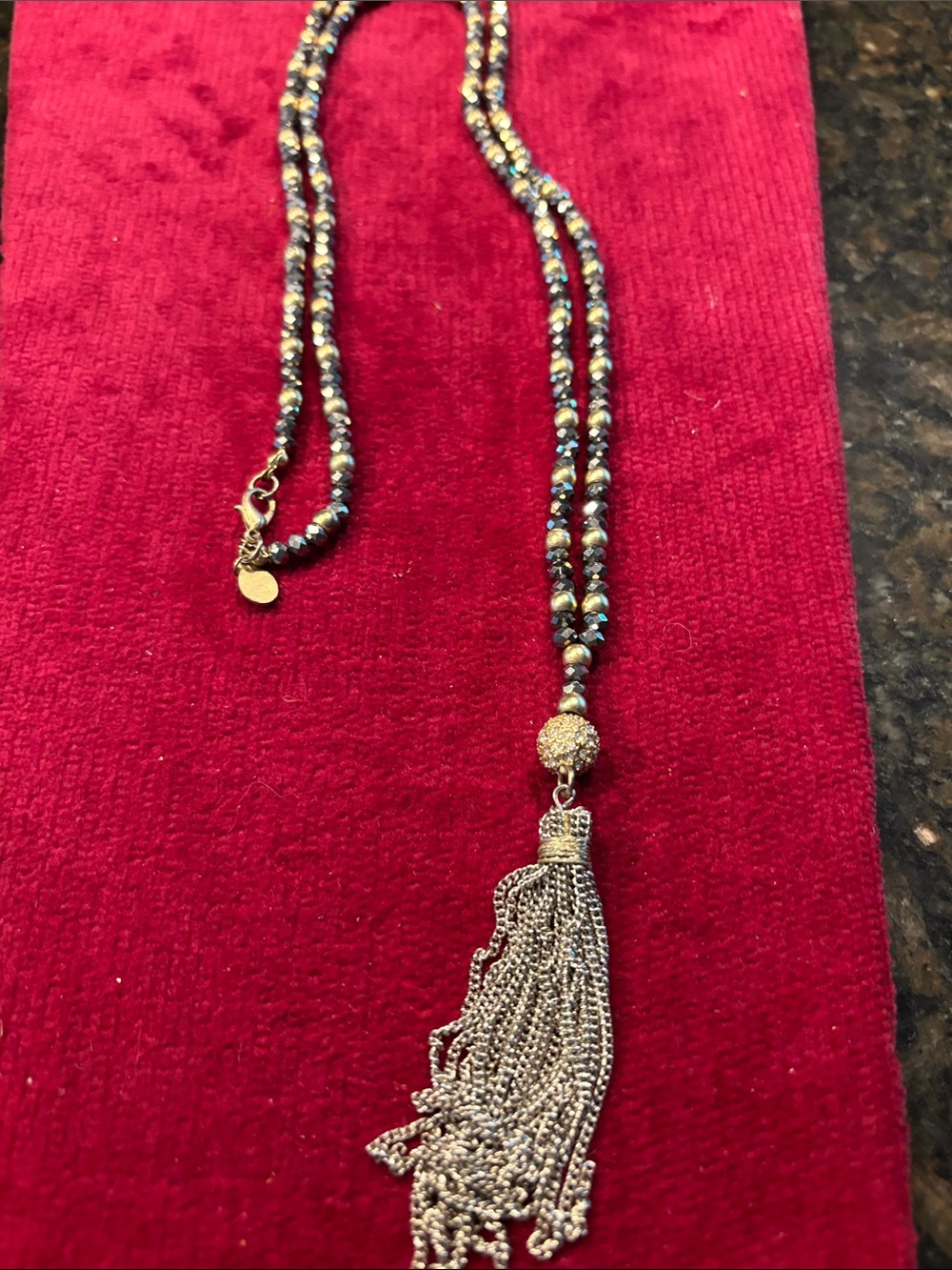 LOFT Blue Beaded Necklace with Metal Chain Tassel